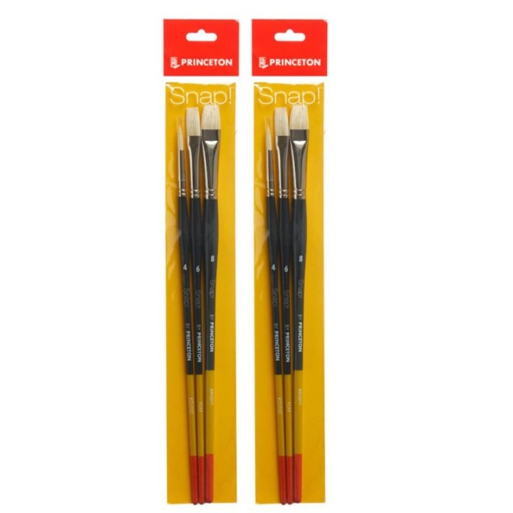 Princeton Snap! Brush Set No. 4, Natural Bristles, Long Handle Acrylic & Oil Paintbrush, Multicolor, 3 Per Set, 2 Sets