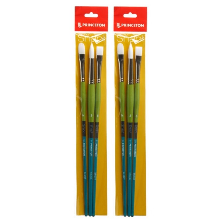 Princeton Snap! Brush Set No. 5, Synthetic Bristles, Long Handle Acrylic & Oil Paintbrush, Multicolor, 3 Per Set, 2 Sets