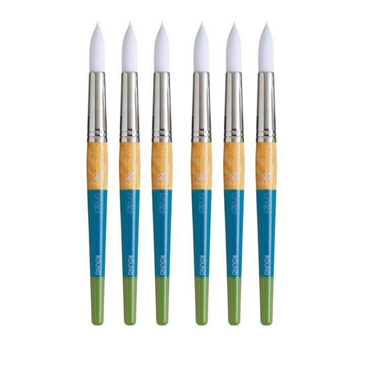 Princeton Snap! Round Brush, Synthetic Bristles, Short Handle Mixed Media Paintbrush, Multicolor, Size 2/0, Pack of 6