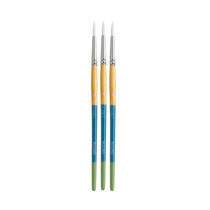 Princeton Snap! Round Brush, Synthetic Bristles, Short Handle Mixed Media Paintbrush, Multicolor, Size 4, Pack of 3