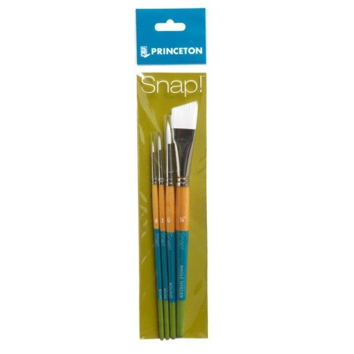 Princeton Snap! Brush Set No. 3, Synthetic Bristles, Short Handle Mixed Media Paintbrush, Multicolor, 4 Pieces