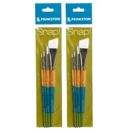 Princeton Snap! Brush Set No. 3, Synthetic Bristles, Short Handle Mixed Media Paintbrush, Multicolor, 4 Per Set, 2 Sets