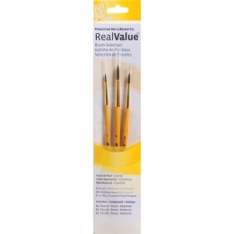 Princeton RealValue Round Brush Set, Camel Bristles, Short Handle Mixed Media Paintbrush, Yellow, 3 Pieces