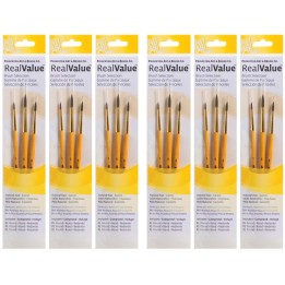 Princeton RealValue Round Brush Set, Camel Bristles, Short Handle Mixed Media Paintbrush, Yellow, 3 Per Set, 6 Sets