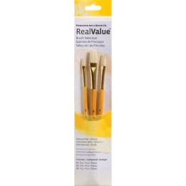 Princeton RealValue Brush Set, Natural Bristles, Short Handle Mixed Media Paintbrush, Yellow, 3 Pieces