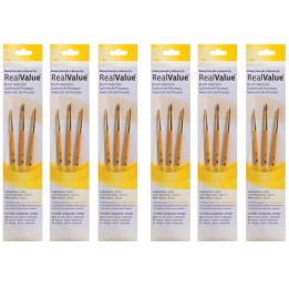 Princeton RealValue Round Brush Set, Camel Bristles, Short Handle Mixed Media Paintbrush, Yellow, 3 Per Set, 6 Sets
