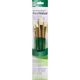 Princeton RealValue Brush Set, Natural Bristles, Short Handle Mixed Media Paintbrush, Green, 4 Pieces