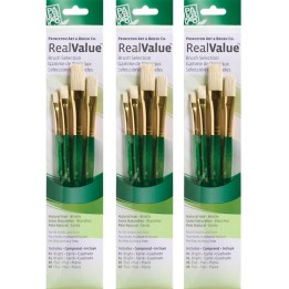 Princeton RealValue Brush Set, Natural Bristles, Short Handle Mixed Media Paintbrush, Green, 4 Per Set, 3 Sets