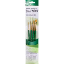 Princeton RealValue Brush Set, Gold Taklon Bristles, Short Handle Mixed Media Paintbrush, Brown, 4 Pieces