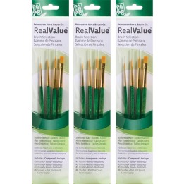 Princeton RealValue Brush Set, Gold Taklon Bristles, Short Handle Mixed Media Paintbrush, Brown, 4 Per Set, 3 Sets