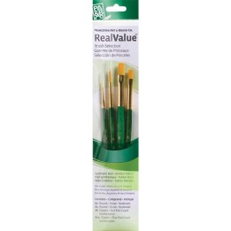 Princeton RealValue Brush Set, Gold Taklon Bristles, Short Handle Mixed Media Paintbrush, Green, 4 Pieces