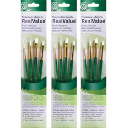 Princeton RealValue Brush Set, White Taklon Bristles, Short Handle Mixed Media Paintbrush, Green, 4 Per Set, 3 Sets