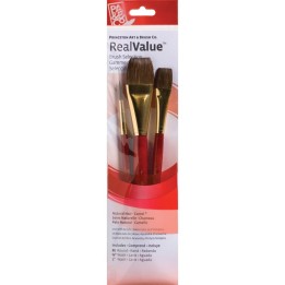 Princeton RealValue Brush Set, Camel Bristles, Short Handle Mixed Media Paintbrush, Red, 3 Pieces