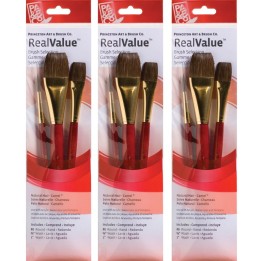 Princeton RealValue Brush Set, Camel Bristles, Short Handle Mixed Media Paintbrush, Red, 3 Per Set, 3 Sets