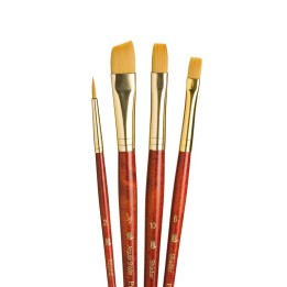 Princeton RealValue Brush Set, Gold Taklon Bristles, Short Handle Mixed Media Paintbrush, Red, 4 Pieces