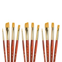 Princeton RealValue Brush Set, Gold Taklon Bristles, Short Handle Mixed Media Paintbrush, Red, 4 Per Set, 3 Sets