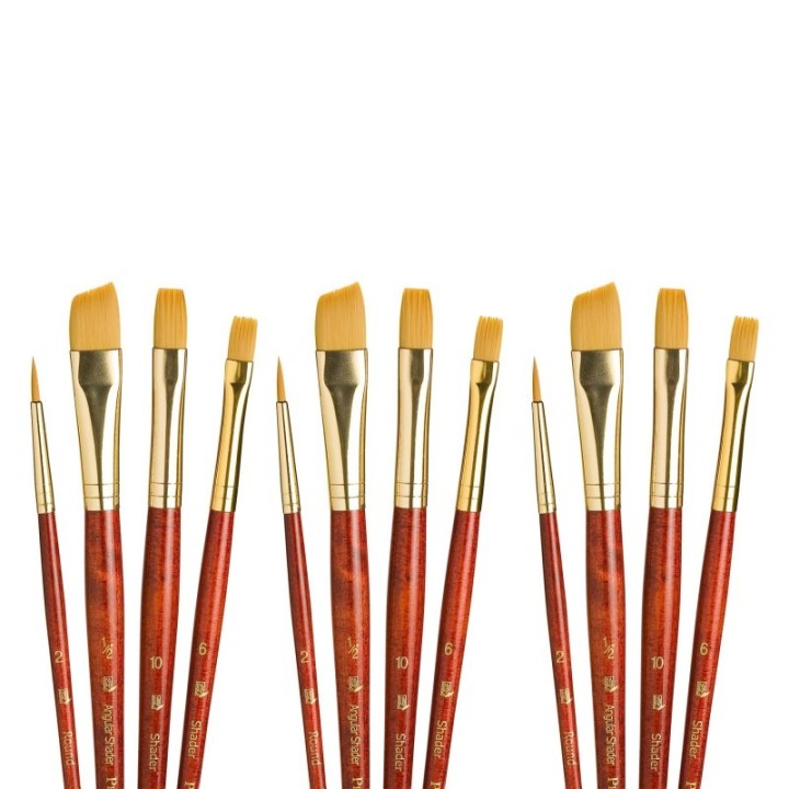 Princeton RealValue Brush Set, Gold Taklon Bristles, Short Handle Mixed Media Paintbrush, Red, 4 Per Set, 3 Sets