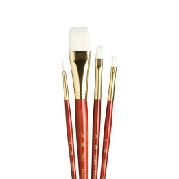 Princeton RealValue Brush Set, White Taklon Bristles, Short Handle Mixed Media Paintbrush, Red, 4 Pieces