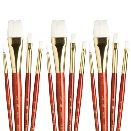 Princeton RealValue Brush Set, White Taklon Bristles, Short Handle Mixed Media Paintbrush, Red, 4 Per Set, 3 Sets
