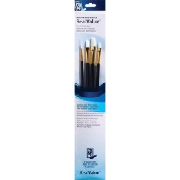 Princeton RealValue Brush Set, White Taklon Bristles, Long Handle Mixed Media Paintbrush, Dark Blue, 4 Pieces
