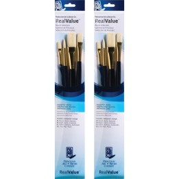 Princeton RealValue Brush Set, Natural Bristles, Long Handle Mixed Media Paintbrush, Dark Blue, 4 Per Set, 2 Sets