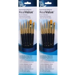 Princeton RealValue Brush Set, Gold Taklon Bristles, Short Handle Mixed Media Paintbrush, Dark Blue, 6 Per Set, 2 Sets
