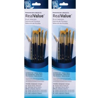 Princeton RealValue Brush Set, Gold Taklon Bristles, Short Handle Mixed Media Paintbrush, Dark Blue, 6 Per Set, 2 Sets