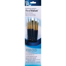 Princeton RealValue Brush Set, White Taklon Bristles, Short Handle Mixed Media Paintbrush, Dark Blue, 5 Pieces