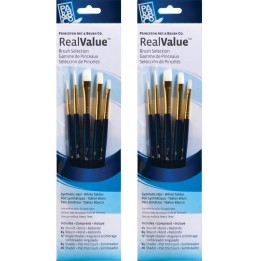 Princeton RealValue Brush Set, White Taklon Bristles, Short Handle Mixed Media Paintbrush, Dark Blue, 5 Per Set, 2 Sets