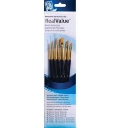 Princeton RealValue Brush Set, Gold Taklon Bristles, Short Handle Mixed Media Paintbrush, Dark Blue, 6 Pieces