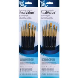 Princeton RealValue Brush Set, Gold Taklon Bristles, Short Handle Mixed Media Paintbrush, Dark Blue, 6 Per Set, 2 Sets