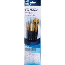 Princeton RealValue Brush Set, Gold Taklon Bristles, Short Handle Mixed Media Paintbrush, Dark Blue, 5 Pieces