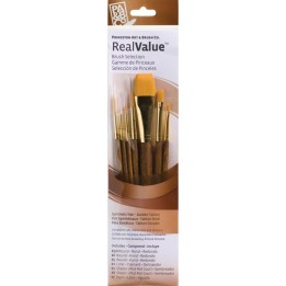 Princeton RealValue Brush Set, Gold Taklon Bristles, Short Handle Mixed Media Paintbrush, Brown, 7 Pieces