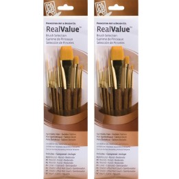 Princeton RealValue Brush Set, Gold Taklon Bristles, Short Handle Mixed Media Paintbrush, Brown, 7 Per Set, 2 Sets