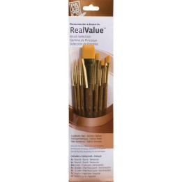 Princeton RealValue Brush Set, Gold Taklon Bristles, Short Handle Mixed Media Paintbrush, Brown, 7 Pieces