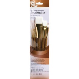 Princeton RealValue Brush Set, White Taklon Bristles, Short Handle Mixed Media Paintbrush, Brown, 5 Pieces