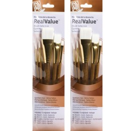 Princeton RealValue Brush Set, White Taklon Bristles, Short Handle Mixed Media Paintbrush, Brown, 5 Per Set, 2 Sets