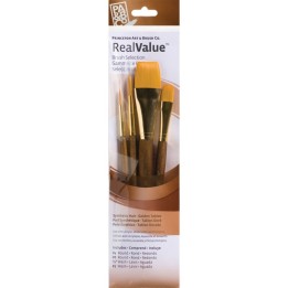 Princeton RealValue Brush Set, Gold Taklon Bristles, Short Handle Mixed Media Paintbrush, Brown, 4 Pieces