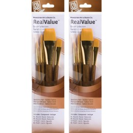 Princeton RealValue Brush Set, Gold Taklon Bristles, Short Handle Mixed Media Paintbrush, Brown, 4 Per Set, 2 Sets