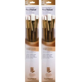 Princeton RealValue Brush Set, White Taklon Bristles, Long Handle Mixed Media Paintbrush, Brown, 4 Per Set, 2 Sets
