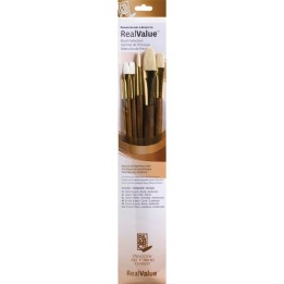 Princeton RealValue Brush Set, Natural Bristles, Long Handle Mixed Media Paintbrush, Brown, 6 Pieces