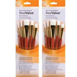 Princeton RealValue Brush Set, White Taklon Bristles, Short Handle Mixed Media Paintbrush, Orange, 5 Per Set, 2 Sets