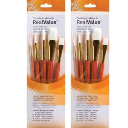 Princeton RealValue Brush Set, White Taklon Bristles, Short Handle Mixed Media Paintbrush, Orange, 5 Per Set, 2 Sets