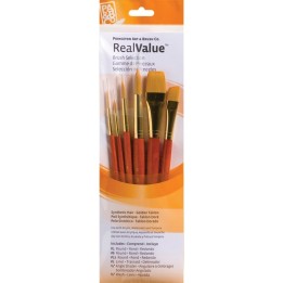Princeton RealValue Brush Set, Gold Taklon Bristles, Short Handle Mixed Media Paintbrush, Orange, 6 Pieces