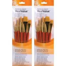 Princeton RealValue Brush Set, Gold Taklon Bristles, Short Handle Mixed Media Paintbrush, Orange, 6 Per Set, 2 Sets