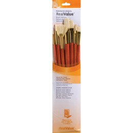 Princeton RealValue Brush Set, Natural Bristles, Long Handle Mixed Media Paintbrush, Orange, 7 Pieces