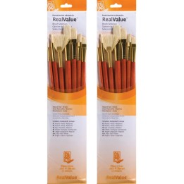 Princeton RealValue Brush Set, Natural Bristles, Long Handle Mixed Media Paintbrush, Orange, 7 Per Set, 2 Sets