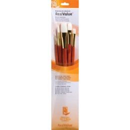 Princeton RealValue Brush Set, White Taklon Bristles, Long Handle Mixed Media Paintbrush, Orange, 5 Pieces