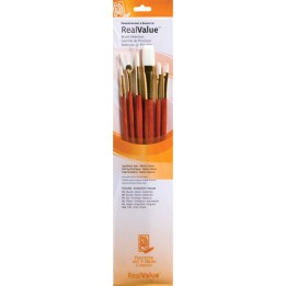 Princeton RealValue Brush Set, White Taklon Bristles, Long Handle Mixed Media Paintbrush, Orange, 6 Pieces