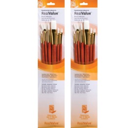 Princeton RealValue Brush Set, White Taklon Bristles, Long Handle Mixed Media Paintbrush, Orange, 6 Per Set, 2 Sets